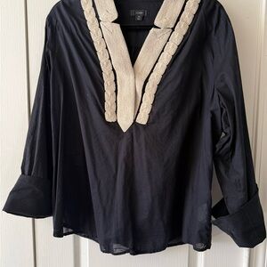 J.Crew black soutache trim tunic in cotton voile